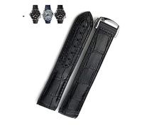 yaponuk Pulseras De Extremo Curvo De Cuero De Goma Correa De Reloj Para Omega Seamaster 300 Speedmaster AT150 HydroConquest Correa Deportiva 19mm 20mm 21mm 22mm(Black leather black,21mm)