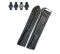 yaponuk Pulseras De Extremo Curvo De Cuero De Goma Correa De Reloj Para Omega Seamaster 300 Speedmaster AT150 HydroConquest Correa Deportiva 19mm 20mm 21mm 22mm(Black leather white,21mm)