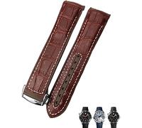 yaponuk Pulseras De Extremo Curvo De Cuero De Goma Correa De Reloj Para Omega Seamaster 300 Speedmaster AT150 HydroConquest Correa Deportiva 19mm 20mm 21mm 22mm(Brown leather white,21mm)