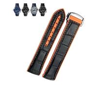 yaponuk Pulseras De Extremo Curvo De Cuero De Goma Correa De Reloj Para Omega Seamaster 300 Speedmaster AT150 HydroConquest Correa Deportiva 19mm 20mm 21mm 22mm(Black leather orange,19mm)