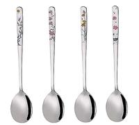 YAPULLYA Cucharas de sopa coreanas, acero inoxidable 18/8 con mango largo de 8 pulgadas, cucharas de cena de metal asiático, juego de 4 (flores)