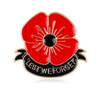 YAQINUO Broche de amapola con texto en inglés "Lest We Forget", insignias de flores de amapola roja para mujeres y hombres, pines de solapa para el día de los veteranos, regalos del día del recuerdo