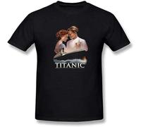 YAQINUO Man Titanic Movie Poster Jack and Rose Mercerized Cotton T Shirts Black S