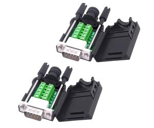 YARCHONN DB9 - Conector sin soldadura para placa RS232 D-SUB de 9 pines en serie, bloque de terminales con caso, 2 unidades (macho)