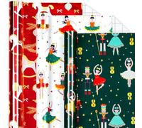 Yarcony Rollo de papel de regalo de Navidad, 17 x 120 pulgadas por rollo, papel de aluminio metálico, cascanueces de estilo vintage, caballo balancín rojo, papel de regalo de ballet de Navidad para