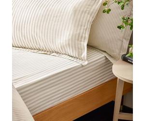 Yard furn Hebden Sábana Ajustable A Rayas 100% Algodón - Sábana Ultra Suave Textura Raya (Natural - Doble - 137x190x32cm)