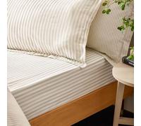 Yard furn Hebden Sábana Ajustable A Rayas 100% Algodón - Sábana Ultra Suave Textura Raya (Natural - Super King - 180x200x32cm)