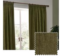 Yard Heavy Chenille Plisado De Lápiz Par De Cortinas - Suave Filtrado De Luz Terciopelo Cortinas (Aceituna - Ancho 168 x Largo 229cm)
