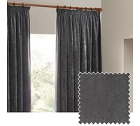 Yard Heavy Chenille Plisado De Lápiz Par De Cortinas - Suave Filtrado De Luz Terciopelo Cortinas (Carbón - Ancho 117 x Largo 183cm)