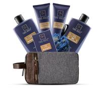 YARD HOUSE Juego de cesta de regalo natural para baño y spa corporal para hombres, brisa oceánica, kit de cuidado de la piel de lujo para hombre en bolsa de aseo para revitalización, exfoliación