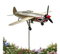 Yard Wind Spinner - Shark Mouth Airplane Decor Warplane | Weathervane Metal Windmill Rust Resistant Outdoor Garden Porch Lawn Stake Rotating Display for 4th July, Veterans, Aviation, Theme