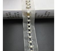 yardas/lote de cuentas de semillas de perlas, adornos de cuentas, cinta de encaje, tela, decoración de ropa, vestido de novia, cuello, manga, apliques de encaje, manualidades-blanco roto 1,M