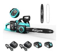 YARDCARE Motosierra a batería de 16 pulgadas, motor brushless de 1600 W, velocidad de cadena 21 m/s, con pantalla LED y 2 baterías de 4 Ah, tensado sin herramientas y lubricación automática