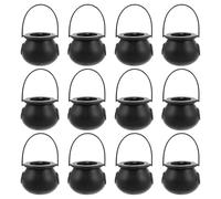 Yardenfun 12 Pcs Cubos de Halloween Negro Asa para Dulces, Calderos de Bruja de Plástico Pequeños para Fiesta y Almacenamiento