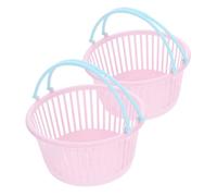 Yardenfun 2 piezas Cesta de Mano de Plástico Portátil para Mini Cesta de Supermercado Reutilizable Almacenamiento Pequeño para Juguetes Multifuncional Rosa