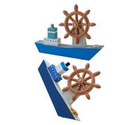 Yardenfun 2 Piezas Modelo de Barco de Vela Náutico de Madera 2 Piezas, Decoración Mediterránea Azul y Blanca, Adorno Miniatura para Mesa Costera y Fiesta Temática de Playa