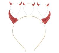 Yardenfun 4 Piezas Diadema con Cuernos de Vaca Rojos Broche de Polvo Dorado Unisex para Cosplay y Disfraces de Halloween