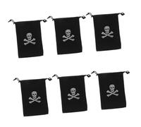 Yardenfun 6 Bolsas de Poliéster Negras con Cordón para Fiesta Temática de Corsarios Bolsa de Dulces de Halloween Paquete de 6 Piezas