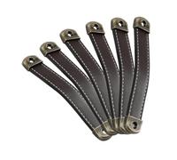 Yardenfun 6 Tiradores de Cuero Auténtico y Aleación de Zinc para Cajones y Puertas de Armarios Acabado Bronce Antiguo Color Marrón Oscuro Distancia entre Agujeros de 128 MM Accesorios