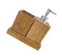 Yardenfun Accesorios de Baño de Bambú Natural Dispensador de Loción y Jabonera con Portacepillos Diseño Elegante y Resistente para Hogar y Baño de Invitados