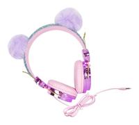 Yardenfun Auriculares Supraaurales Micrófono, Diadema Ajustable, Bola de Pelo con Purpurina y Gemas de Imitación, Conector 3,5 Mm, Protección Auditiva, para Escuela y Viajes Color Aleatorio