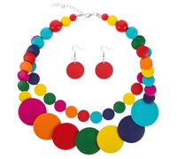 Yardenfun Collar Babero de Cuentas de Madera Coloridas Multicapa Gargantilla Bohemia Cuentas Gruesas para Mujer Joyería Étnica Africana Adecuado para Fiestas y Uso Diario