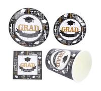 Yardenfun Juego de 68 Platos y Vasos de Papel Desechables para Fiesta de Graduación 2021, Incluye Platos de 7 y 9, Vasos para Bebidas Frías y Servilletas Absorbentes en Negro y Blanco,