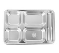 Yardenfun Plato de comida dividido de acero inoxidable, bandeja dividida, 4 compartimentos profundos, ranura para cuchara, conveniente para llevar utensilios, para camping y picnics