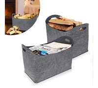 YARDIN 2 cestas de madera para leña plegable, grande, para leña de chimenea, cesta de fieltro para chimenea con bolsa de fieltro reforzada