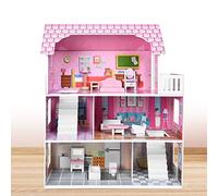 YARDIN Casa de muñecas de madera, casa de muñecas con muebles y accesorios, muñecas de casa de juguetes, casa de muñecas de madera 60×23.7×70cm 3 pisos Dollhouse para niñas, niños