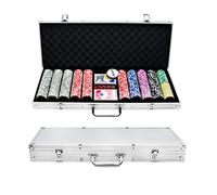 YARDIN Juego de 500 fichas de póquer con 5 cubos, 3 traficantes, 2 mazos, 2 llaves, maletín de aluminio para Texas Hold'em, fiestas, juegos (plata)