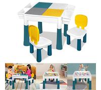 YARDIN Juego de Mesa para niños 6 en 1 Mesa Infantil con 2 sillas, Tablero de Doble Cara, Bloques de construcción, Mesa de Juego, con Espacio de Almacenamiento Multifuncional para niños