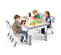 YARDIN Mesa infantil con 4 sillas, grupo de asientos para niños, altura regulable, muebles infantiles de plástico, juego de sillas para habitación de los niños, mantel individual para guardería y