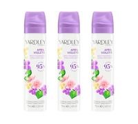 Yardley London April Violets Spray Corporal, Spray Corporal Floral para Mujer con Notas de Violeta y Cítricos, Bruma Corporal April Violets para Mujer 3 x 75ml