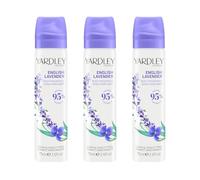 Yardley London English Lavender Spray Corporal, Spray Corporal Floral para Mujer con Notas de Geranio y Jazmín, Bruma Corporal Lavender para Mujer 3 x 75ml