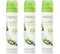 Yardley London Lily of the Valley, Spray corporal floral para mujeres, notas de pera y fresia, vegano, libre de crueldad, 95% natural, 3 x 75ml