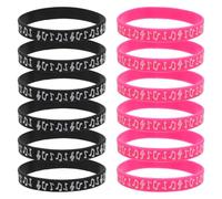 Yardwe 12 pulseras para festivales de música, de silicona con diseño de notas musicales, suaves para fiestas, conciertos, eventos y aulas. Recompensas en rosa y negro.