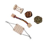 Yardwe 1juego Juguetes De Madera para Hámster Set para Diversión y Cuidado Incluye Balón Masticable Sonajero De Sandía Cubo Bola De Hierba y Columpio para Mascotas Pequeñas