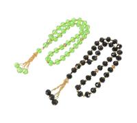 Yardwe 2 cuentas de oración islámicas de 33 cuentas de cristal Tasbih, color negro y verde, portátiles, para hombres y mujeres musulmanes, para adoración en mezquitas, Ramadán, meditación,