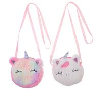 Yardwe 2 Piezas Bolso Unicornio Niña Peluche Monedero Cruzado Redondo Suave para Cambio Llaves Uso Exterior Viaje Diario