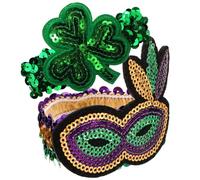 Yardwe 2 Piezas Pulseras Brillantes con Lentejuelas para Día de San Patricio Diseño de Máscara y Trébol Irlandés Pulseras Elásticas para Fiesta y Baile