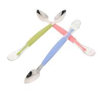 Yardwe 3 Piezas Cuchara Niña y Acero Inoxidable Doble para Raspar y Recoger Purés de Frutas Utensilio Alimentación Suave y Cómodo para Pequeños Azul Rosa Verde