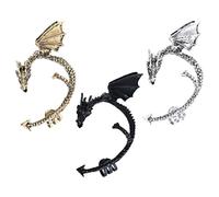 Yardwe 3 piezas Pendientes Clip Gótico Dragón Vintage Puños Oreja Punk sin Piercing Joyería Envolvente Resistente para Fiestas y Uso Diario
