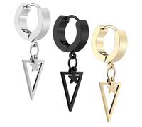 Yardwe 3 piezas Pendientes de Clip Triangulares de Acero Inoxidable con Colgante de Estrella de Acero Negro y Dorado Accesorios Chic para Mujer y Niñas Estilo Hip Hop y Casual