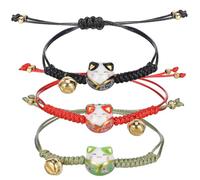 Yardwe 3 Piezas Pulsera Ajustable de Gato Maneki Neko de Cerámica con Campana, Pulsera de Hilo Japonesa para Promover la Suerte en Eventos Formales y Casuales