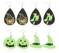 Yardwe 4pares Pendientes De Halloween Colgantes De Cuero Pendientes De Calabaza y Sombrero De Bruja Que Brillan La Oscuridad Accesorios Divertidos Para Fiesta De Mujer y Niña