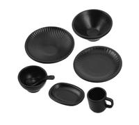 Yardwe 7 Piezas Miniature Japanese Style Dollhouse Dinnerware Set Bowls Plates Mugs Vertical Stripe Design For DIY Micro Landscape Accessories