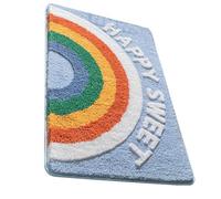 Yardwe Alfombrilla Antideslizante de Baño 40x60 Cm, Absorbente de Agua, Felpa, Color Azul Claro Diseño Arcoíris para Hogar y Baño Infantil