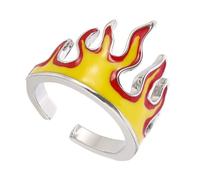 Yardwe Anillo De Dedo Abierto Ajustable Estilo Hip Hop, Metal Ecológico, Diseño Fuego, Joyería Para Hombres, Uso Diario, Tamaño Ajustable
