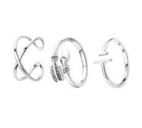 Yardwe Anillos Abiertos Ajustables de Moda 3 Piezas, Anillos de Dedo Delicados de Aleación Plateada, Joyería para Mujer, Uso Diario y Fiestas, Diseño Simple y Creativo